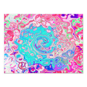 Foto Groovy Aqua Blue and Pink Resumen Swirte Retro
