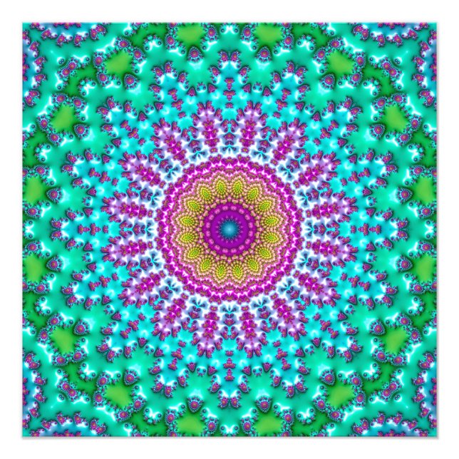Foto Groovy Colorful Jewel Tone Boho Fractal Mandala (Frente)
