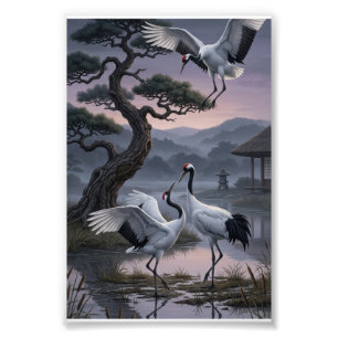 Foto Grullas bajo pinos estética oriental felpa