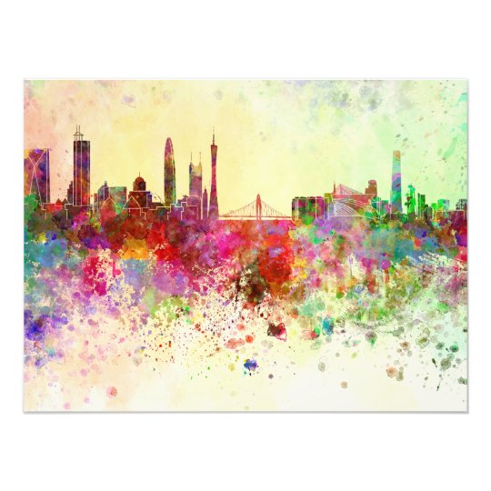 Foto Guangzhou skyline in watercolor background