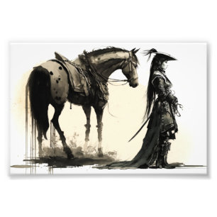 Foto Guerrera y caballo, arte de boceto, arte de tinta