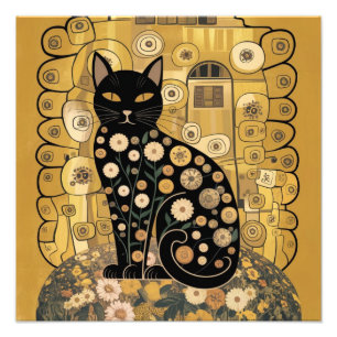 Foto Gustav Klimt Style Black Cat Art