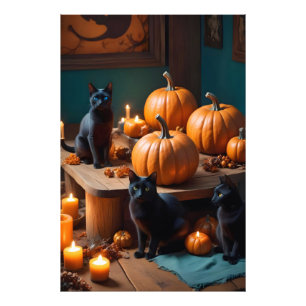 Foto Halloween Calabazas Gato Cute Festividad Mágica