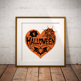 Foto Halloween Heart, Orange Heart Shape, Spider Web