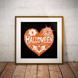 Foto Halloween Heart, Orange Heart Shape, Spider Web