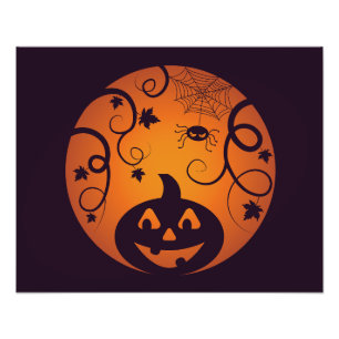 Foto Halloween Jack o linterna cara de calabaza y araña