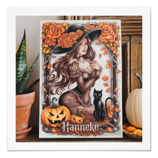 Foto Halloween Wall Art: Mujer con Gorra y Naranja negr (Frente)
