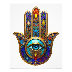 Foto Hamsa Colorido Dorado Turquesa Zafiro Tercer Ojo
