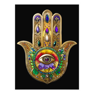 Foto Hamsa de oro pintado amatista rubí tercer ojo