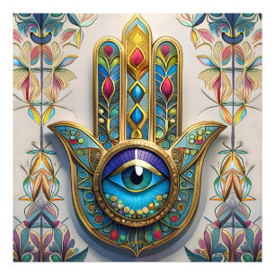 Foto Hamsa del Tercer Ojo Azul-Verde con Filigrana Dora