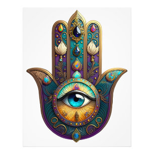 Foto Hamsa Violeta Dorado Turquesa con Tercer Ojo Turqu