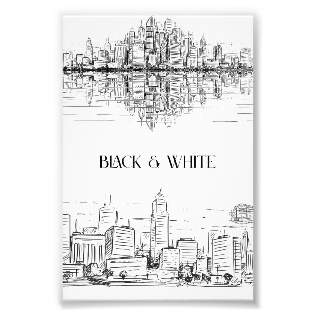 Foto Hand Drawn City Skyline | Black and White Urban (Frente)