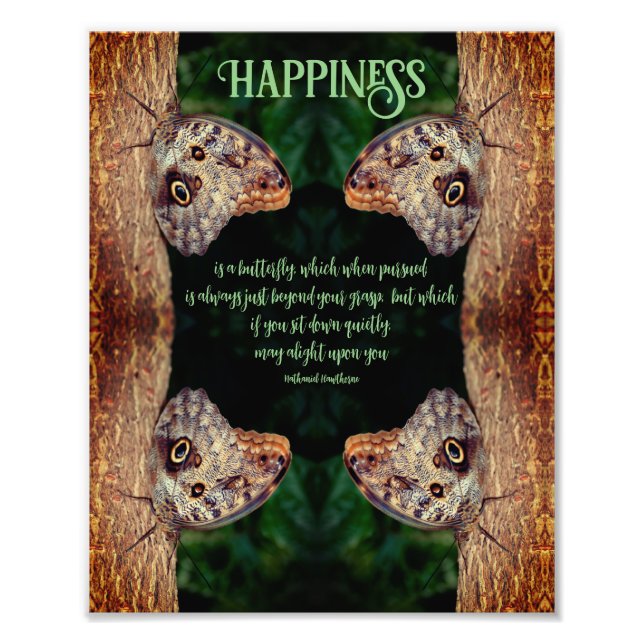 Foto Happiness Brown Mariposa Inspiradora Cita 8x10 (Frente)