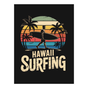 Foto Hawái Surf Retro - Surfista de Playa de la Puesta 