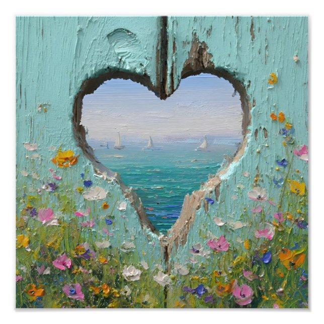 Foto Heart Window Coastal Wildflower Sailboat Painting (Frente)