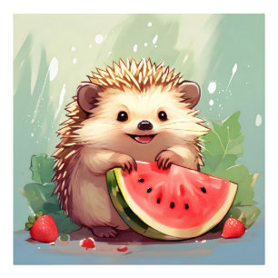 Foto Hedgehog disfrutando de una sandía