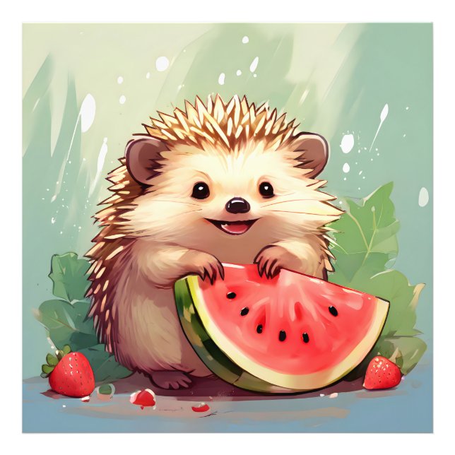 Foto Hedgehog disfrutando de una sandía (Frente)