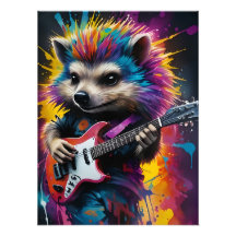 Hedgehog toca la guitarra, graffiti de rock