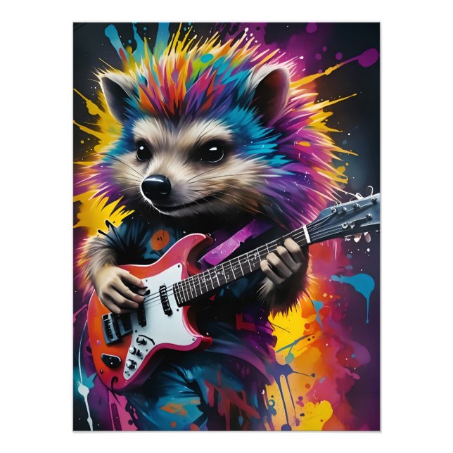 Foto Hedgehog toca la guitarra, graffiti de rock (Frente)
