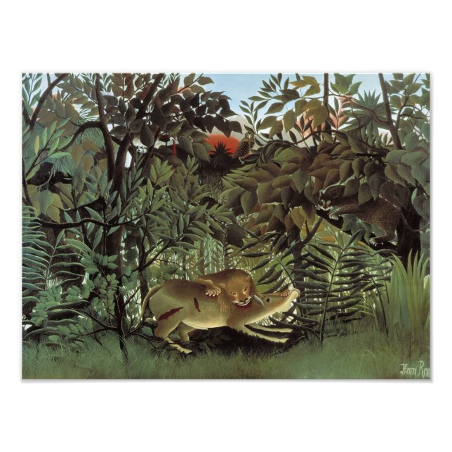 Foto Henri Rousseau - El león hambriento atacando (Frente)