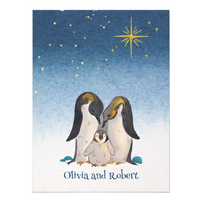 Foto Hermosa acuarela de la familia Penguin (Frente)