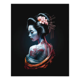 Foto Hermosa Impresión de Arte Geisha - fondo negro!
