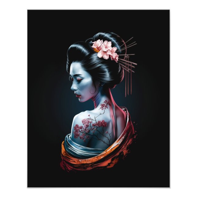 Foto Hermosa Impresión de Arte Geisha - fondo negro! (Frente)