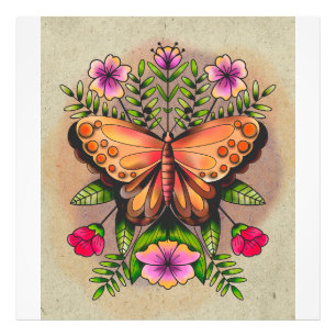 Foto Hermosa Mariposa y Flores Coloridas