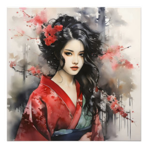 Foto Hermosa pintura con tinta de Geisha