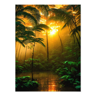 Foto Hermosa selva tropical con puesta de sol