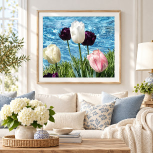 Foto Hermosas flores blancas, rosadas y moradas