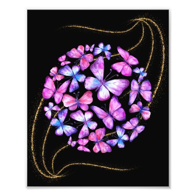 Foto Hermosas mariposas acuarelas con honda dorada (Frente)