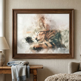 Foto Hermoso y lindo gatito durmiendo acuarela