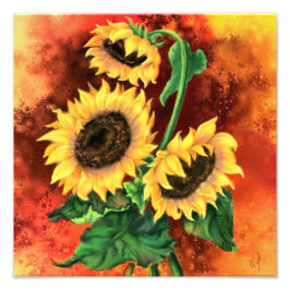 Foto Hermosos tres girasoles - Pintura de arte mezclado