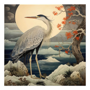 Foto Heron en el arte nocturno ukiyo-e japonés