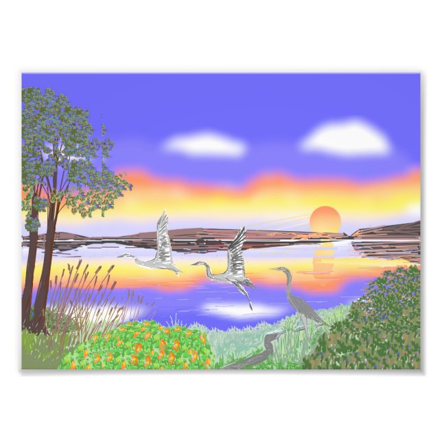 Foto Herons At Sunset, bella escena contemporánea (Frente)