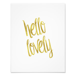 Foto Hola Lovely Cita Faux Relieve metalizado dorado Sp