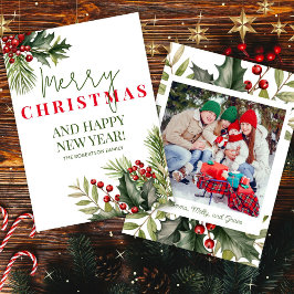Foto Holly Pine Red Berries Tarjeta de Navidades b