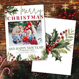 Foto Holly Pine Red Berries Tarjeta de Navidades b