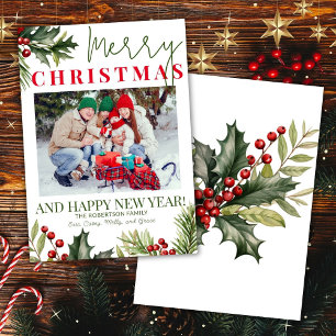 Foto Holly Pine Red Berries Tarjeta de Navidades b