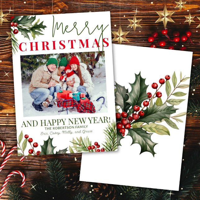 Foto Holly Pine Red Berries Tarjeta de Navidades b (Subido por el creador)