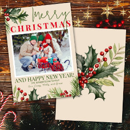 Foto Holly Pine Red Berries Tarjeta de Navidades B