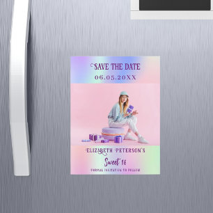 Foto holográfica rosa Sweet 16 Save the Date