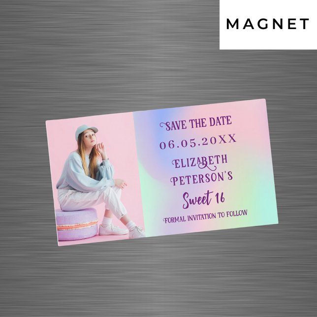Foto holográfica rosa Sweet 16 Save the Date (Subido por el creador)