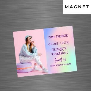 Foto holográfica rosa Sweet 16 Save the Date