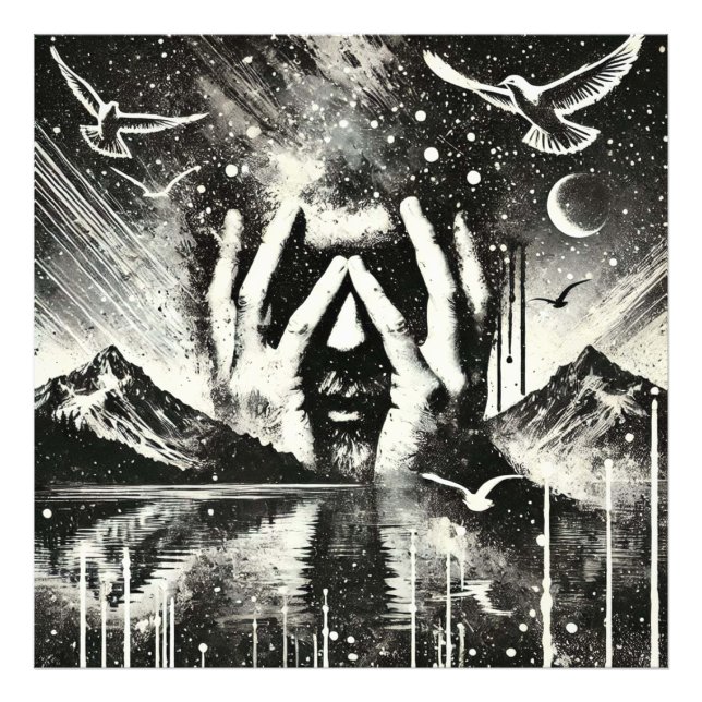 Foto Hombre con la cabeza en las palmas, negro y blanco (Frente)