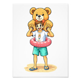 Foto Hombre de dibujos animados lindo con oso de peluch