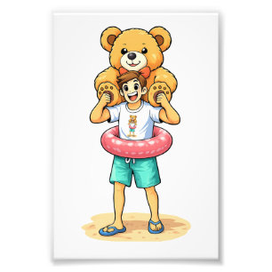 Foto Hombre de dibujos animados lindo con oso de peluch