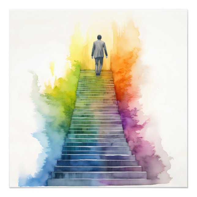 Foto Hombre de escaleras de arco iris (Frente)