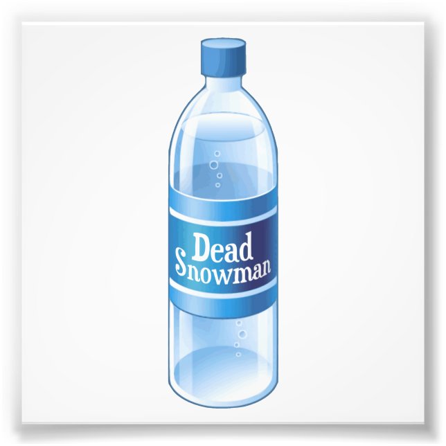 Foto Hombre de nieve muerto derritió agua embotellada (Frente)